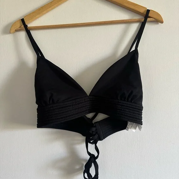 Seafolly Australia Black Quilted Fixed Tri Strappy Bikini Top size 14 EUC - Picture 6 of 12